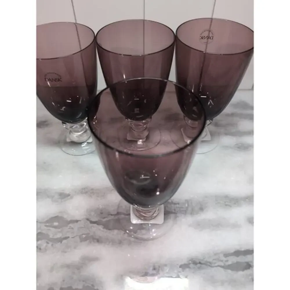 Dansk Crystal Madras‎ Goblets Set, Amethyst Purple Iced Tea Glassware, Set of 4
